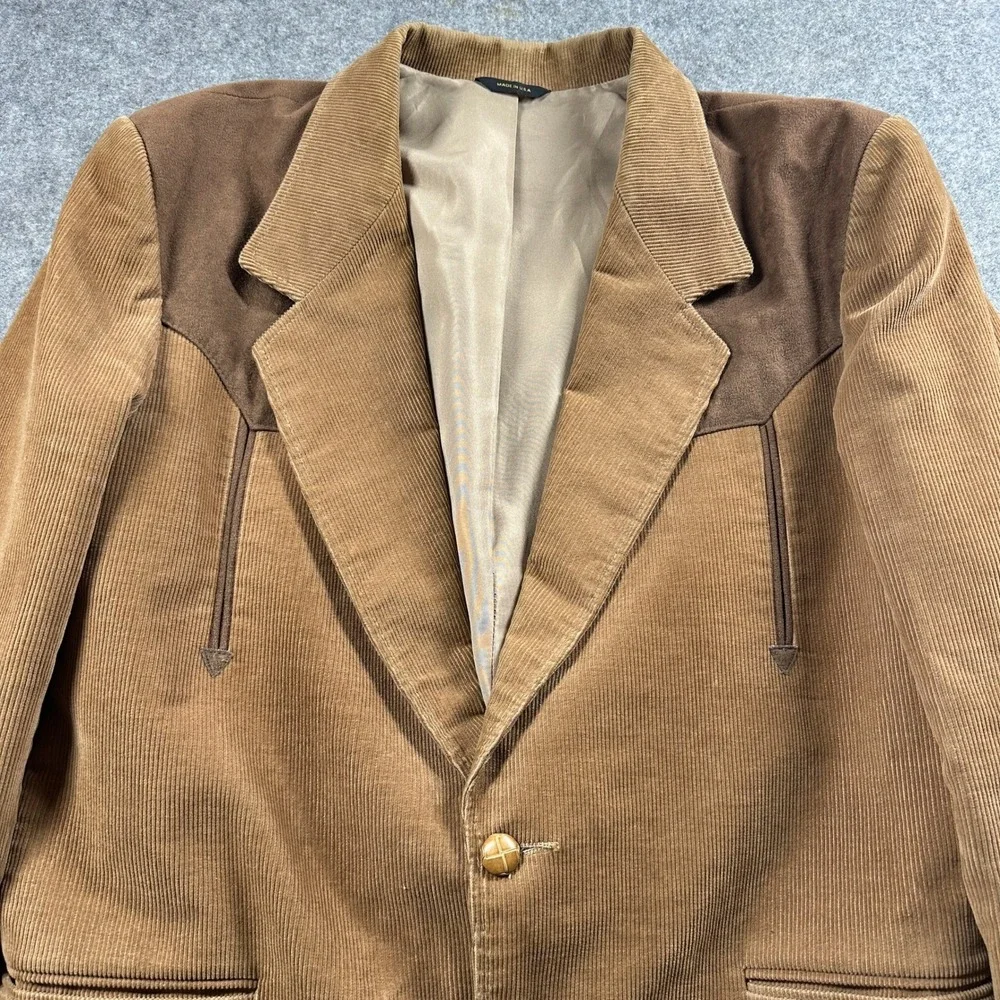 Pioneer Wear Sport Coat Mens 46 Brown Corduroy Western Blazer Yoke USA Made